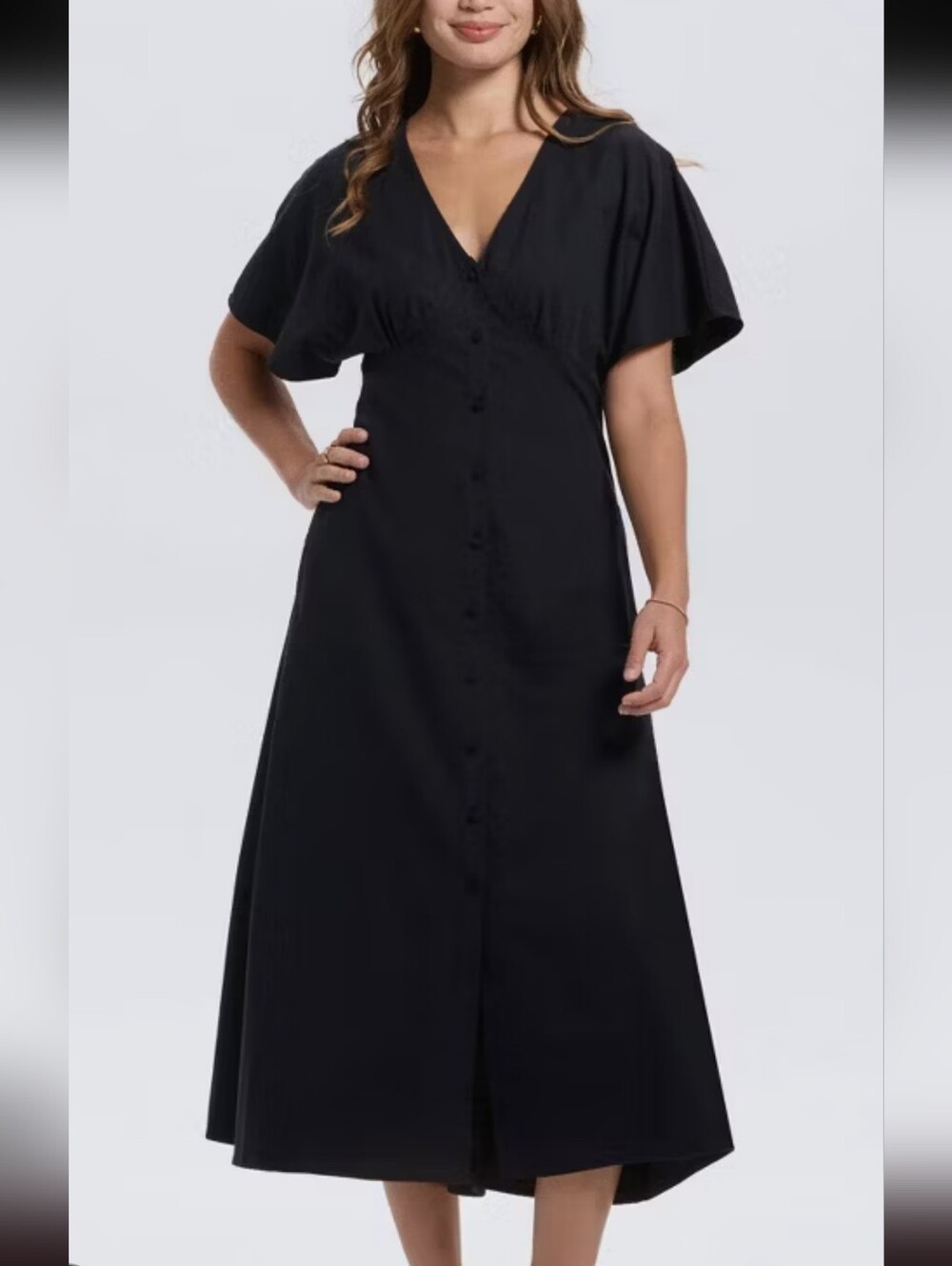 A New Day Black Button-Front V-Neck Midi Dress